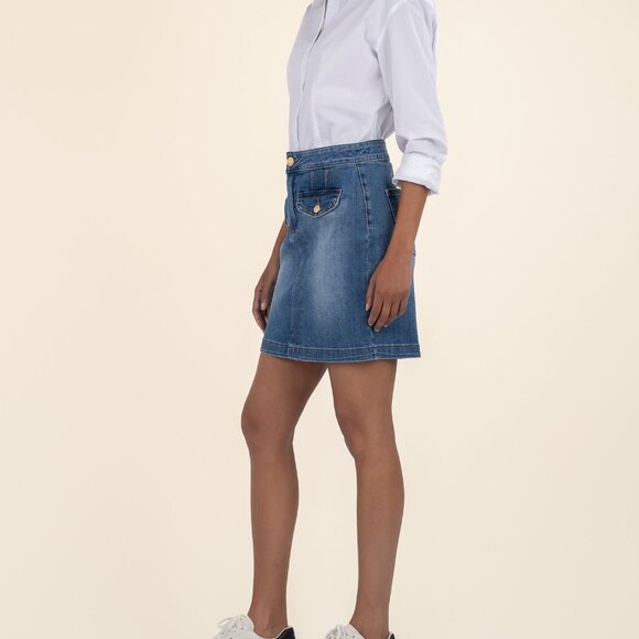 NWT * Kut from the Kloth Denim Rosetta Skirt Size 4 / Clever W/Med Base Wash - Picture 3 of 12